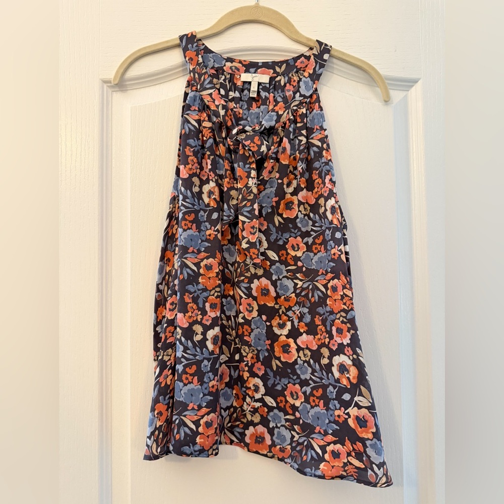 Joie 100% Silk Floral Sleeveless Blouse | Tie Neck | Dark Floral | Size L